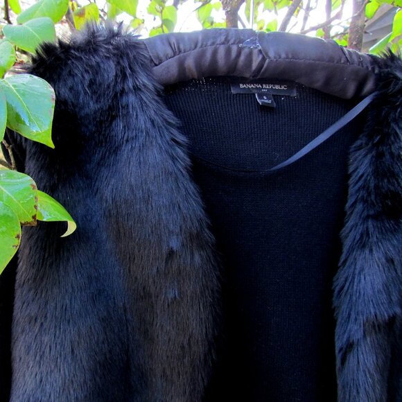 BLACK FAUX FUR JACKET, S, BANANA REPUBLIC NWOT - Picture 4 of 5